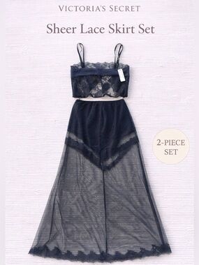 Victoria’s Secret Black Sheer Lace Skirt Set 2PC Lingerie S NWT